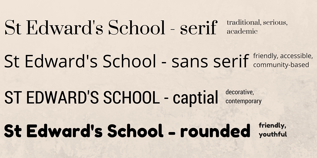A selection of fonts spelling out 'St Edwards School'