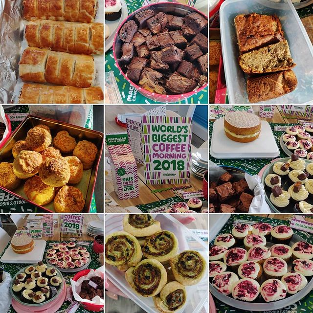 9 squares showing bake off goodies from various charity events