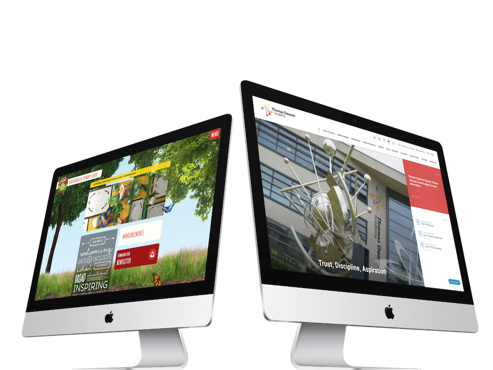 Images of Newborough Primary School & TDA website in angled iMac screens